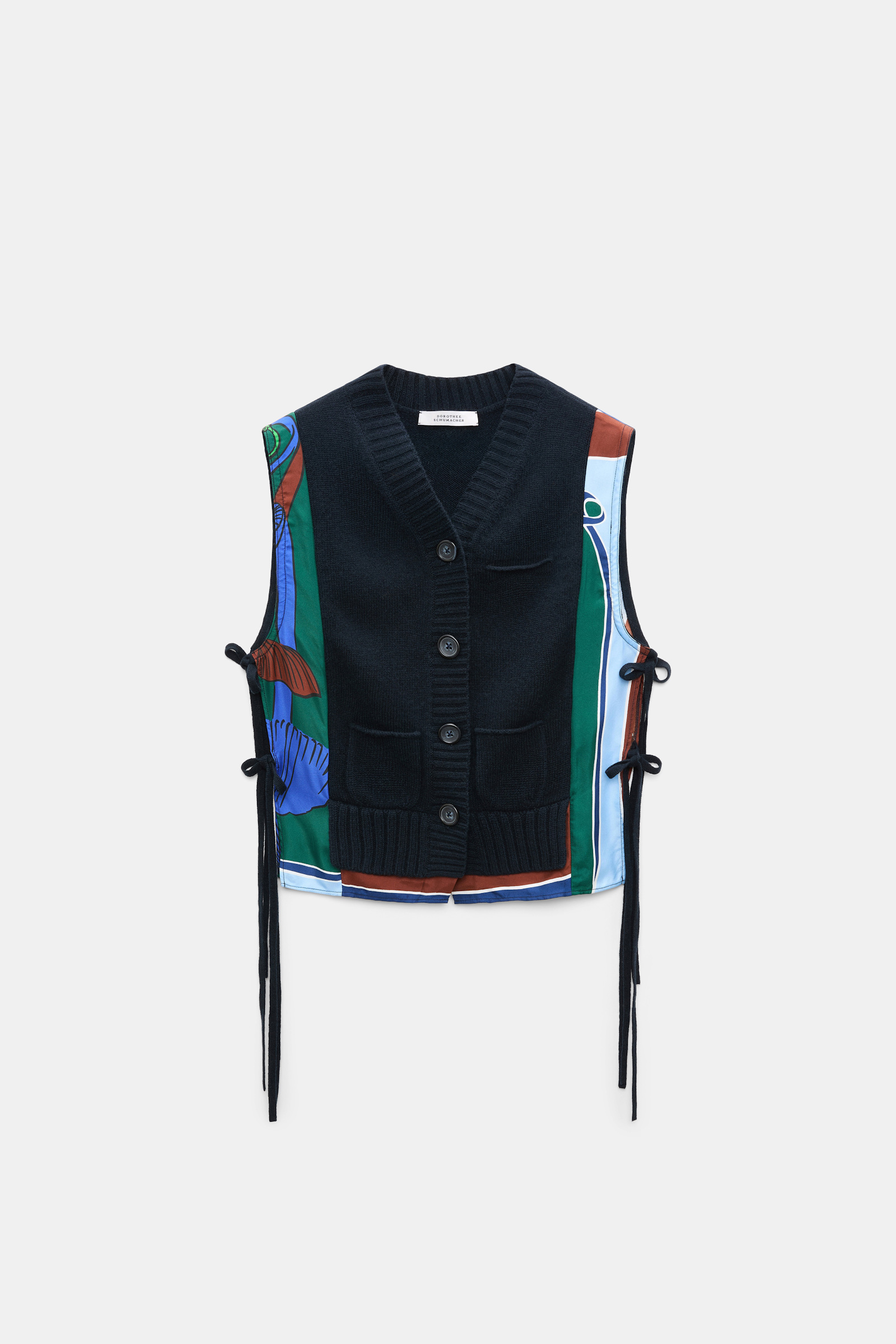 Dorothee Schumacher Gilet mit V-Ausschnitt aus Merino und Kaschmir colorful ribbon scarf