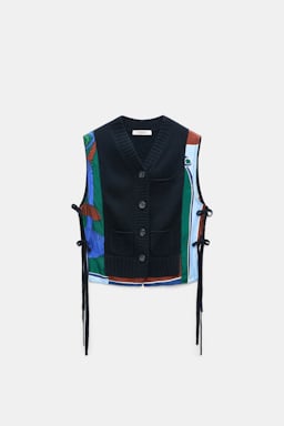 Dorothee Schumacher Gilet mit V-Ausschnitt aus Merino und Kaschmir colorful ribbon scarf