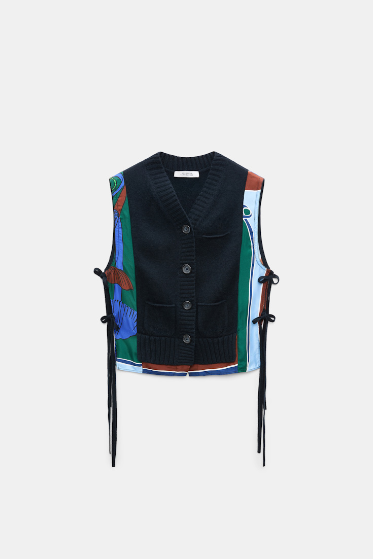Dorothee Schumacher Gilet mit V-Ausschnitt aus Merino und Kaschmir colorful ribbon scarf