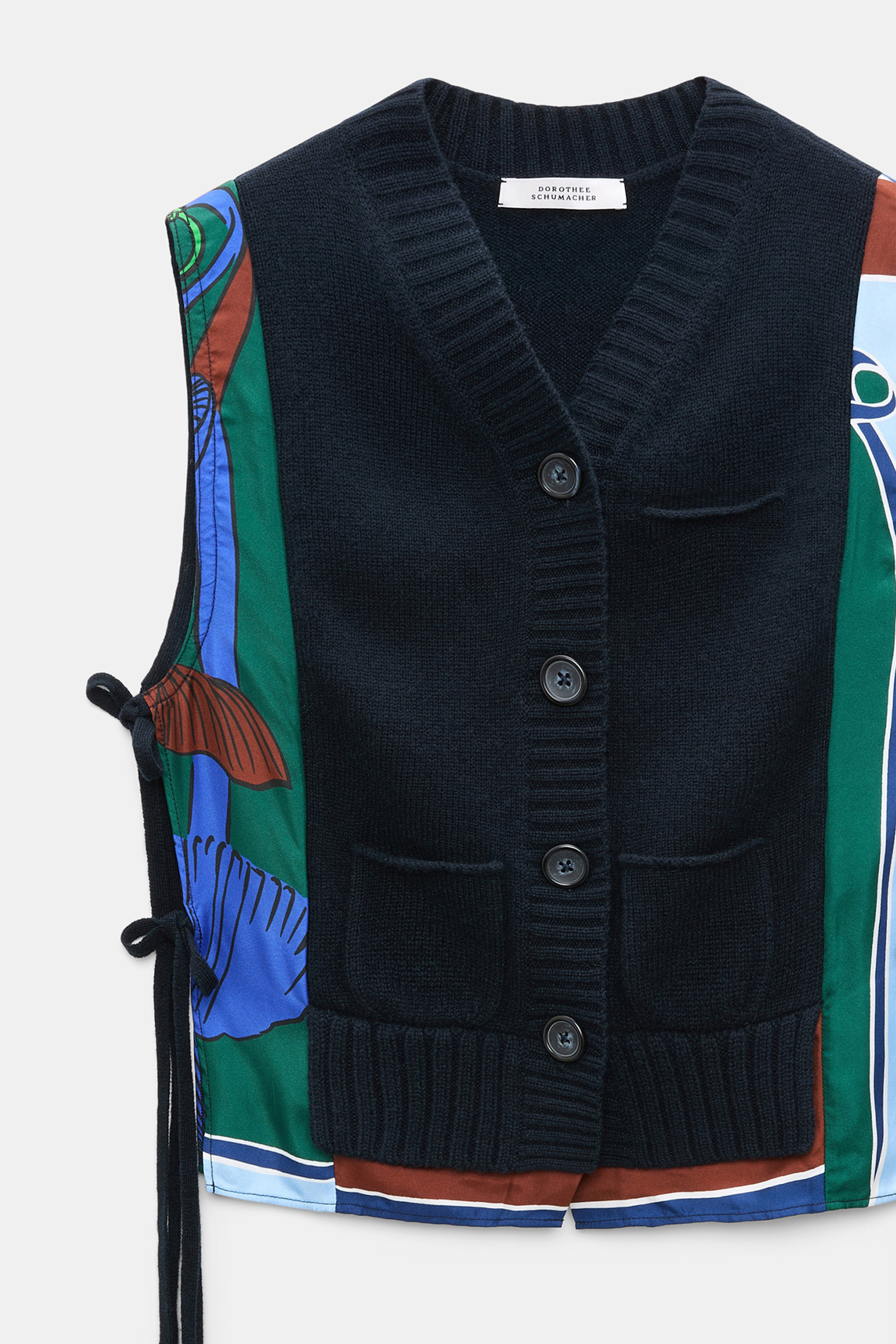 Dorothee Schumacher Gilet mit V-Ausschnitt aus Merino und Kaschmir colorful ribbon scarf