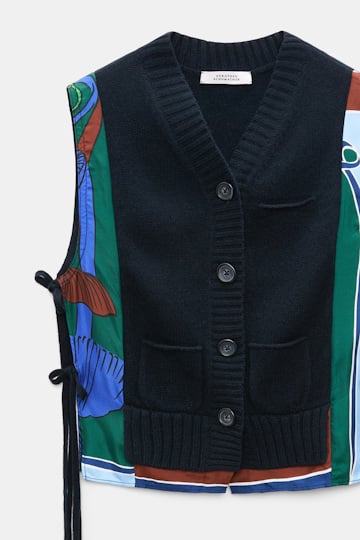 Dorothee Schumacher Gilet mit V-Ausschnitt aus Merino und Kaschmir colorful ribbon scarf
