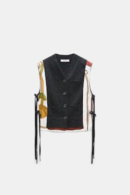 Dorothee Schumacher Gilet mit V-Ausschnitt aus Merino und Kaschmir Brown Ribbon scarf