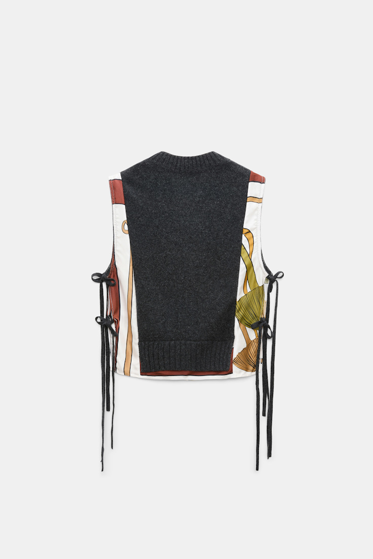 Dorothee Schumacher Gilet mit V-Ausschnitt aus Merino und Kaschmir Brown Ribbon scarf