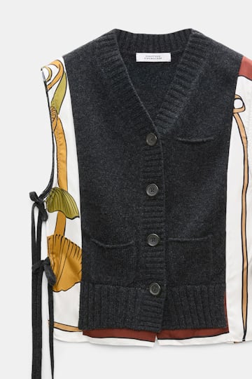 Dorothee Schumacher Gilet mit V-Ausschnitt aus Merino und Kaschmir Brown Ribbon scarf