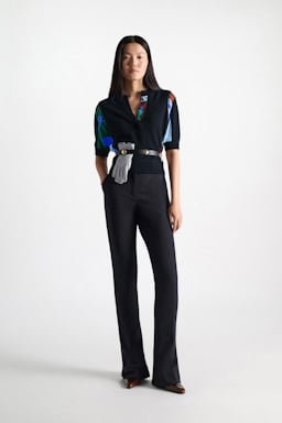 Dorothee Schumacher Merino-cashmere patchwork top colorful ribbon scarf