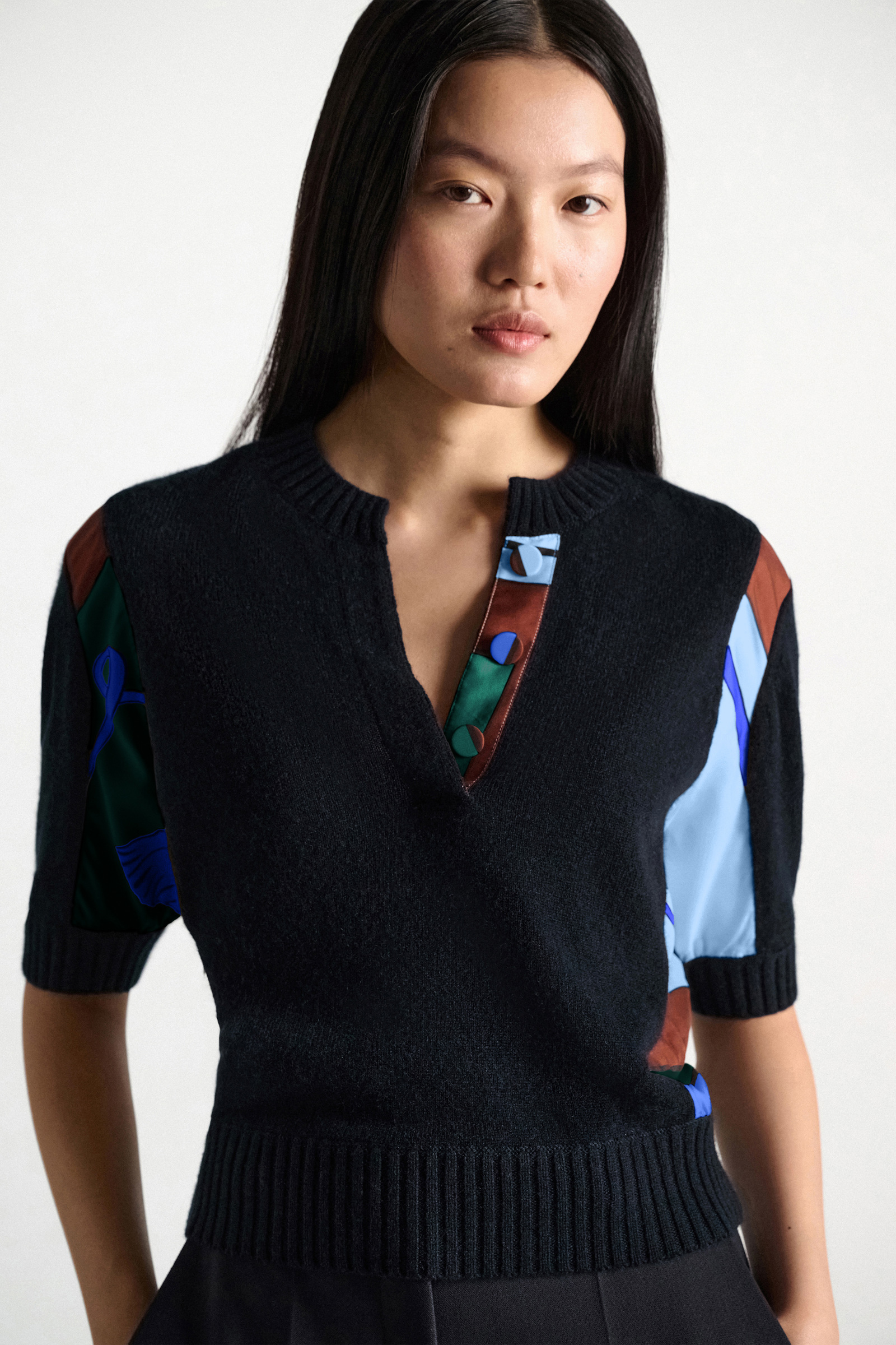 Dorothee Schumacher Pullover mit halbem Arm aus Merino und Kaschmir colorful ribbon scarf