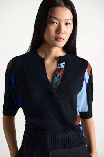 Dorothee Schumacher Pullover mit halbem Arm aus Merino und Kaschmir colorful ribbon scarf