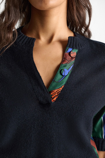 Dorothee Schumacher Merino-cashmere patchwork top colorful ribbon scarf