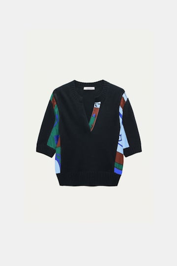Dorothee Schumacher Pullover mit halbem Arm aus Merino und Kaschmir colorful ribbon scarf