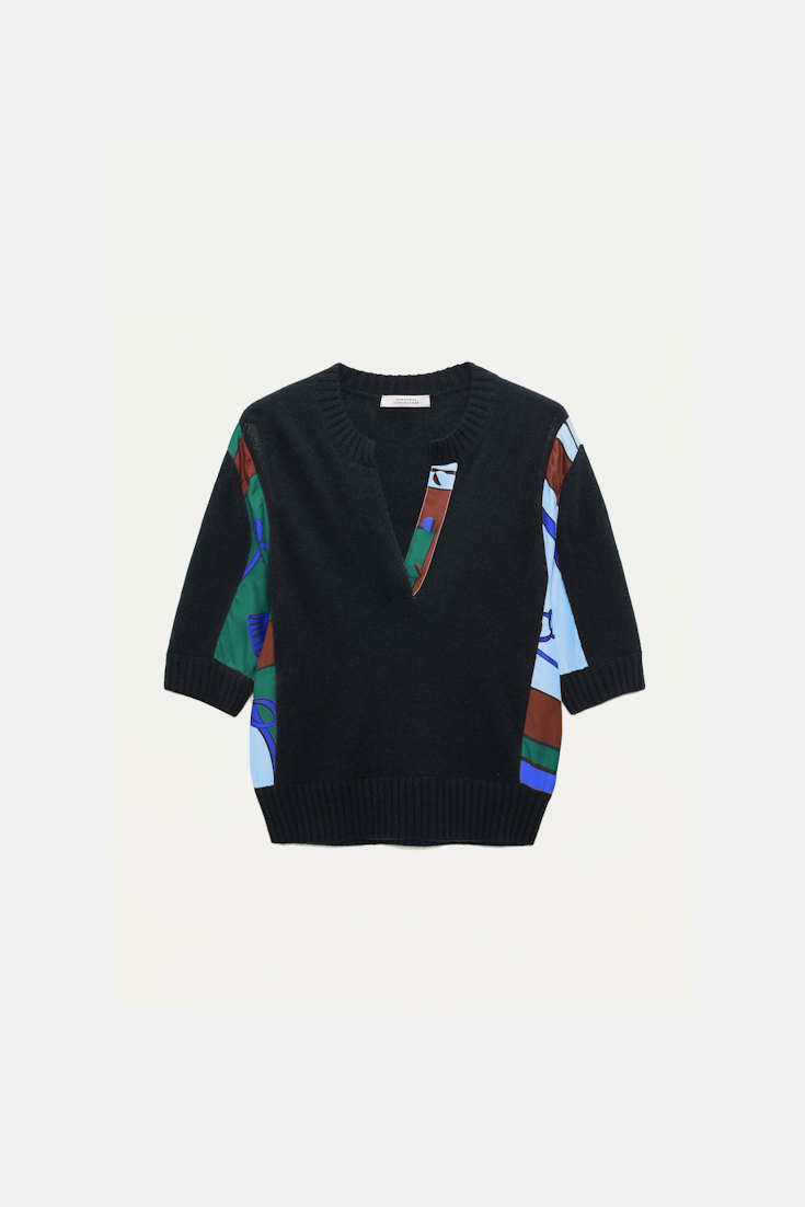 Dorothee Schumacher Pullover mit halbem Arm aus Merino und Kaschmir colorful ribbon scarf