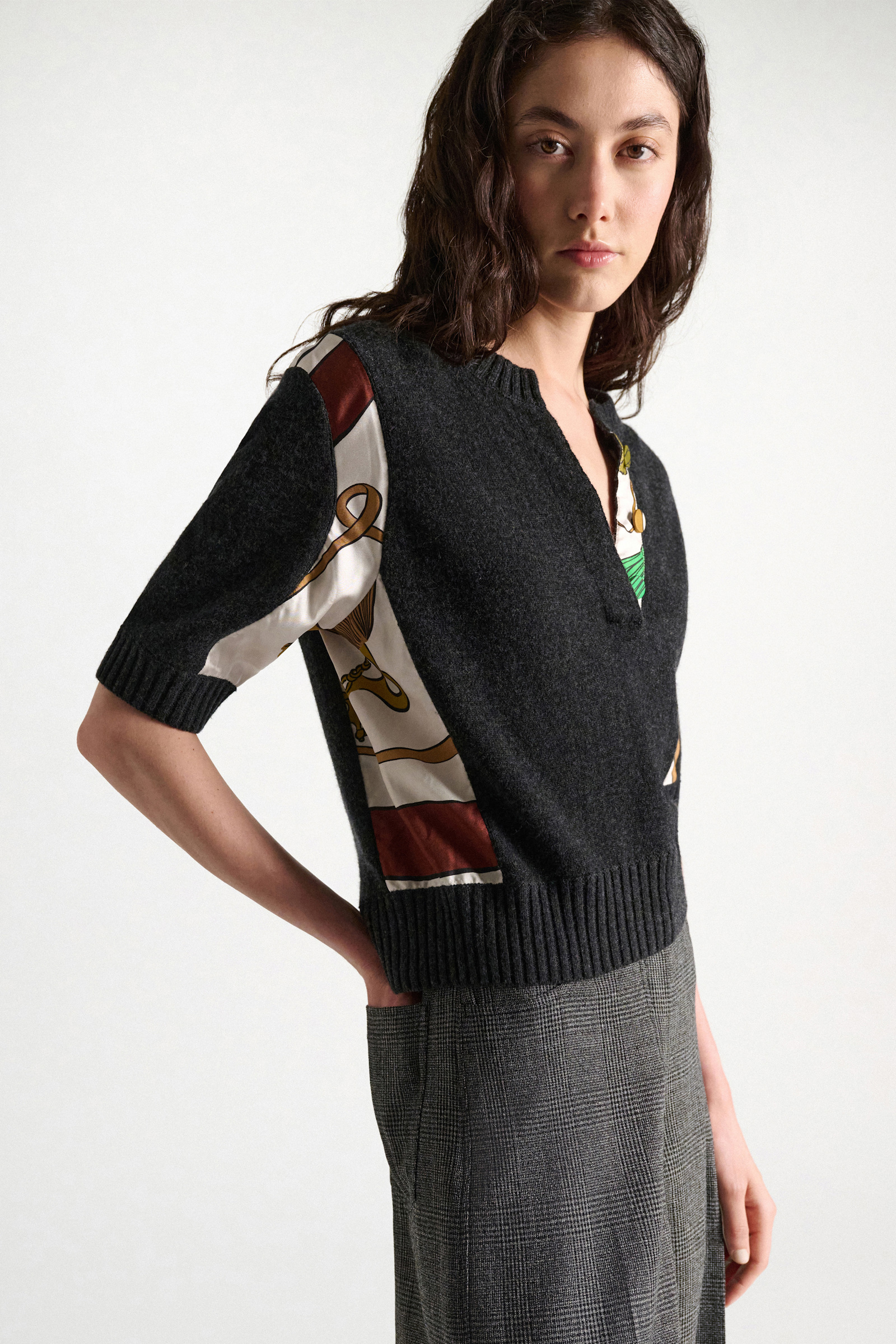 Dorothee Schumacher Pullover mit halbem Arm aus Merino und Kaschmir Brown Ribbon scarf