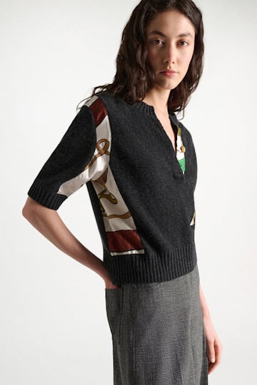 Dorothee Schumacher Pullover mit halbem Arm aus Merino und Kaschmir Brown Ribbon scarf