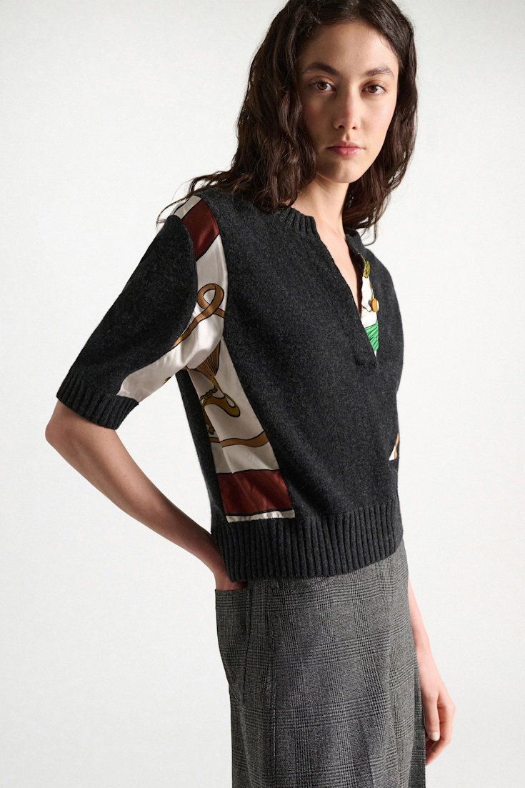 Dorothee Schumacher Pullover mit halbem Arm aus Merino und Kaschmir Brown Ribbon scarf