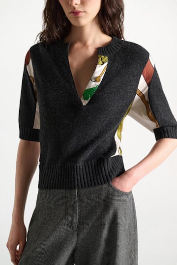 Dorothee Schumacher Pullover mit halbem Arm aus Merino und Kaschmir Brown Ribbon scarf