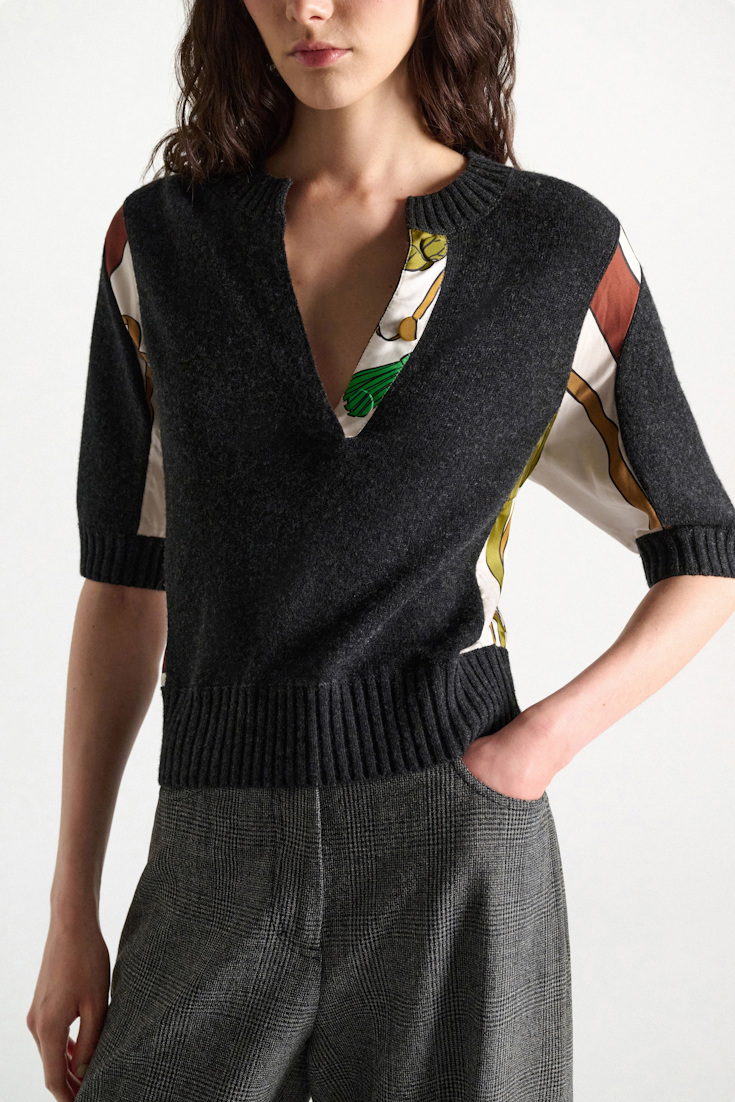 Dorothee Schumacher Pullover mit halbem Arm aus Merino und Kaschmir Brown Ribbon scarf