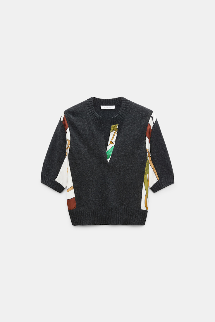 Dorothee Schumacher Pullover mit halbem Arm aus Merino und Kaschmir Brown Ribbon scarf