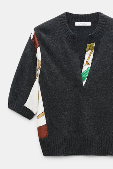 Dorothee Schumacher Pullover mit halbem Arm aus Merino und Kaschmir Brown Ribbon scarf