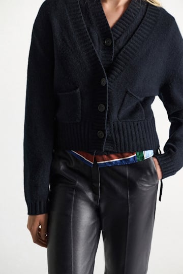 Dorothee Schumacher Cardigan mit V-Ausschnitt aus Merino und Kaschmir midnight navy