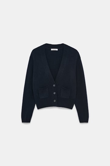 Dorothee Schumacher Cardigan mit V-Ausschnitt aus Merino und Kaschmir midnight navy