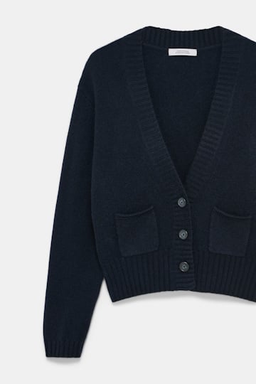 Dorothee Schumacher Cardigan mit V-Ausschnitt aus Merino und Kaschmir midnight navy