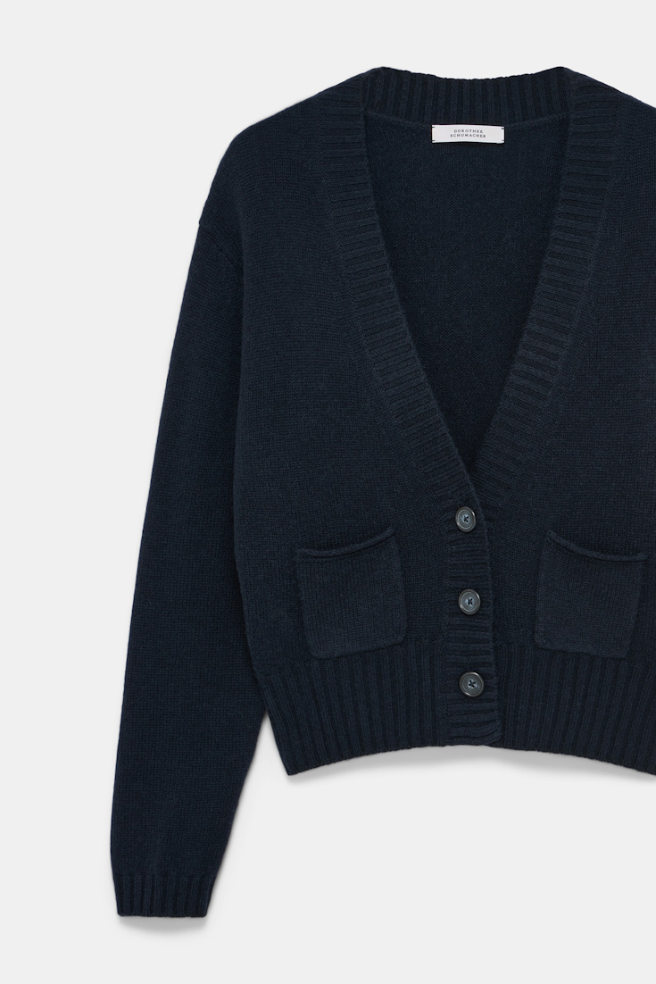 Dorothee Schumacher Cardigan mit V-Ausschnitt aus Merino und Kaschmir midnight navy