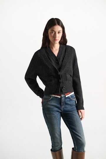 Dorothee Schumacher Cardigan mit V-Ausschnitt aus Merino und Kaschmir anthra melange