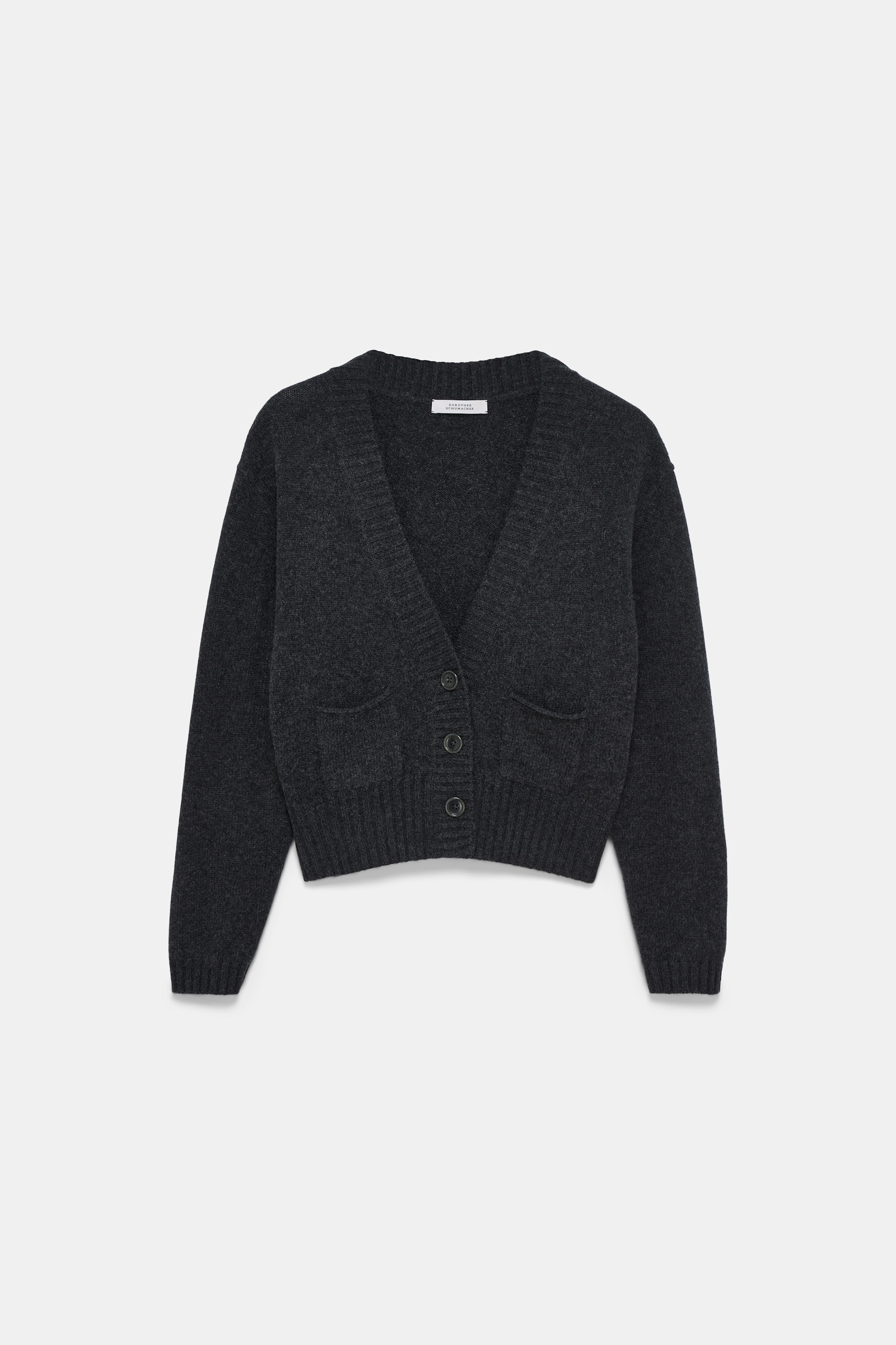 Dorothee Schumacher Cardigan mit V-Ausschnitt aus Merino und Kaschmir anthra melange