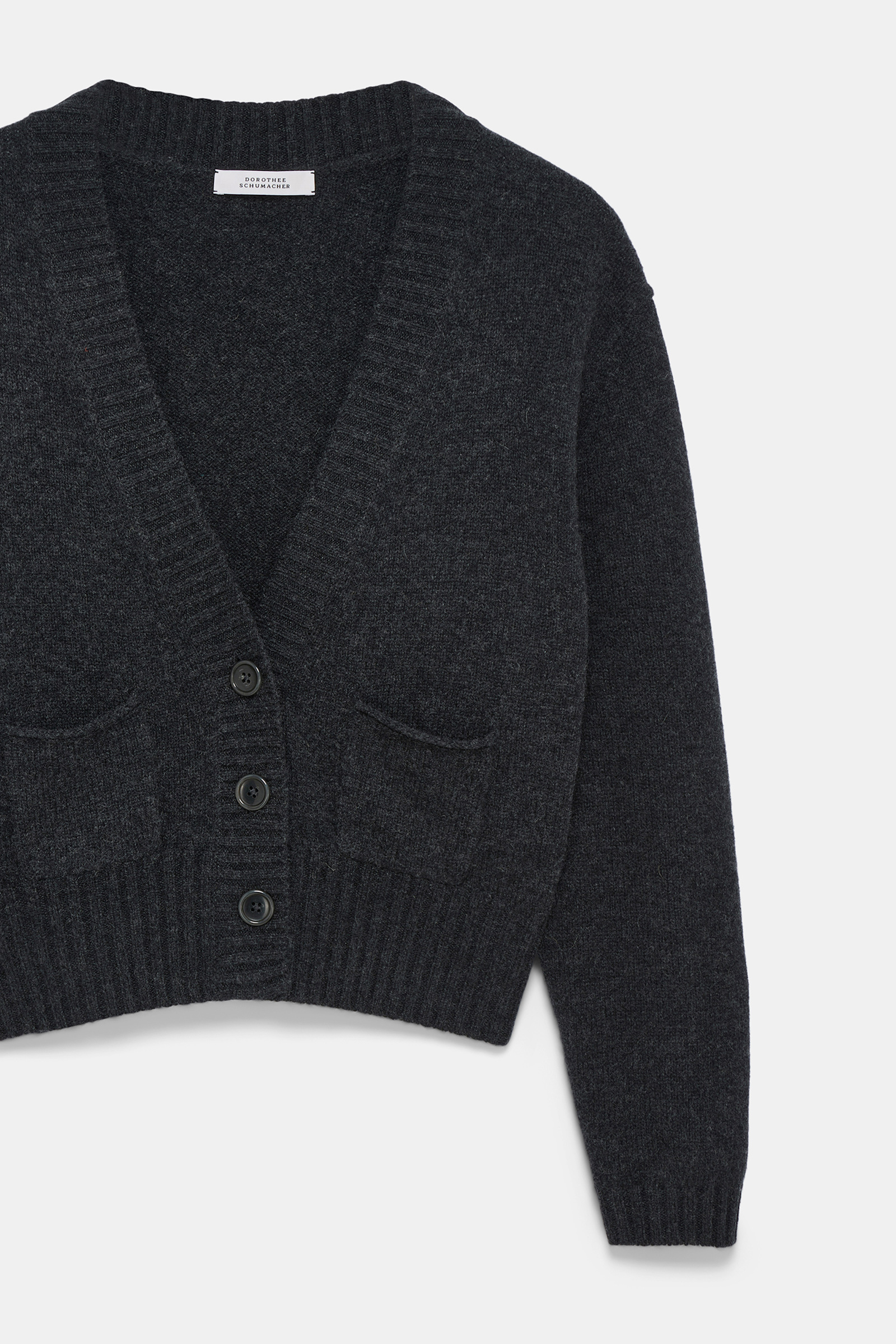 Dorothee Schumacher Cardigan mit V-Ausschnitt aus Merino und Kaschmir anthra melange
