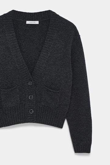Dorothee Schumacher Cardigan mit V-Ausschnitt aus Merino und Kaschmir anthra melange