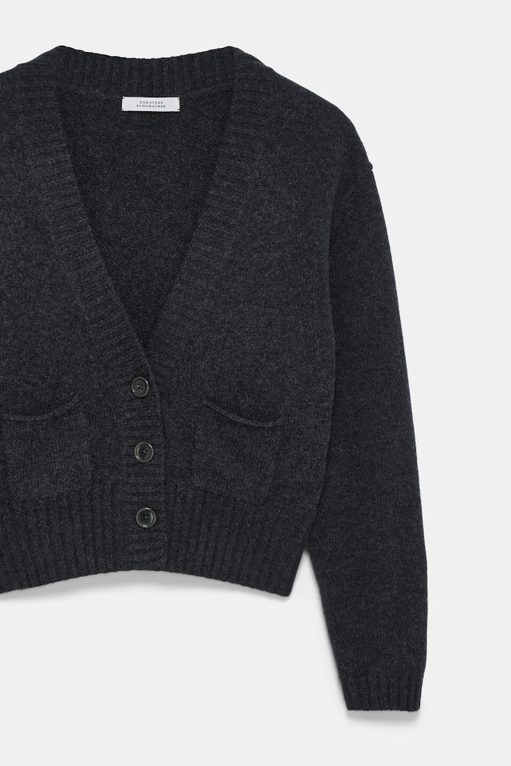 Dorothee Schumacher Cardigan mit V-Ausschnitt aus Merino und Kaschmir anthra melange