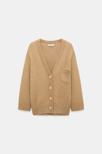 Dorothee Schumacher V-neck cardigan in Merino wool blend with baby alpaca champignon