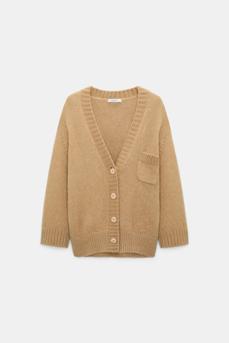 Dorothee Schumacher V-neck cardigan in Merino wool blend with baby alpaca champignon