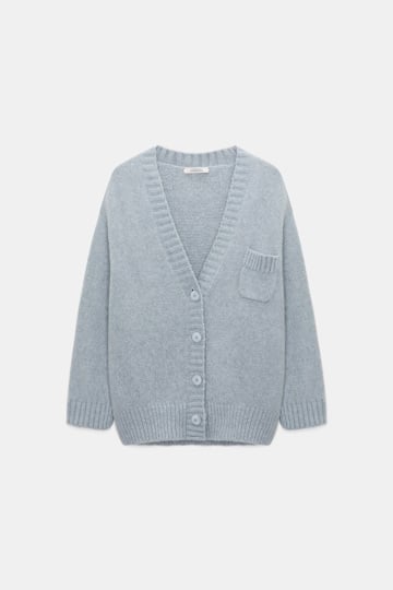 Dorothee Schumacher Cardigan mit V-Ausschnitt aus Merinowollmischung mit Baby Alpaka winter blue