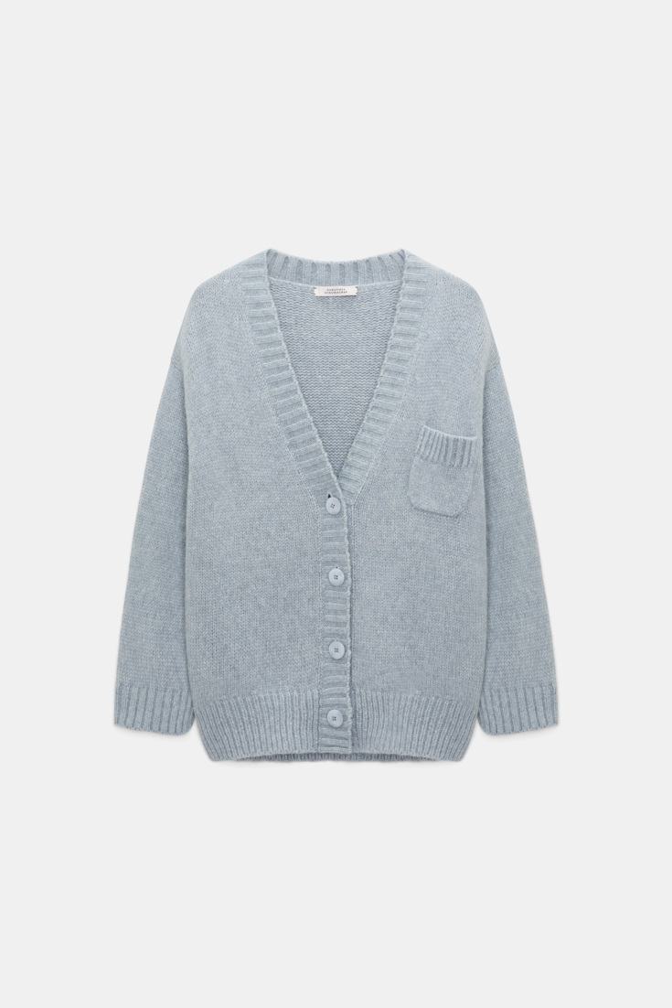 Dorothee Schumacher Cardigan mit V-Ausschnitt aus Merinowollmischung mit Baby Alpaka winter blue