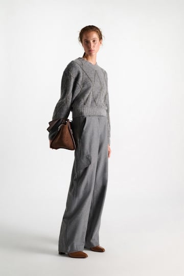 Dorothee Schumacher Pullover mit V-Ausschnitt und Argyle-Stickerei grey melange