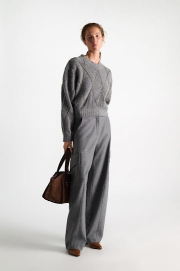 Dorothee Schumacher Pullover mit V-Ausschnitt und Argyle-Stickerei grey melange