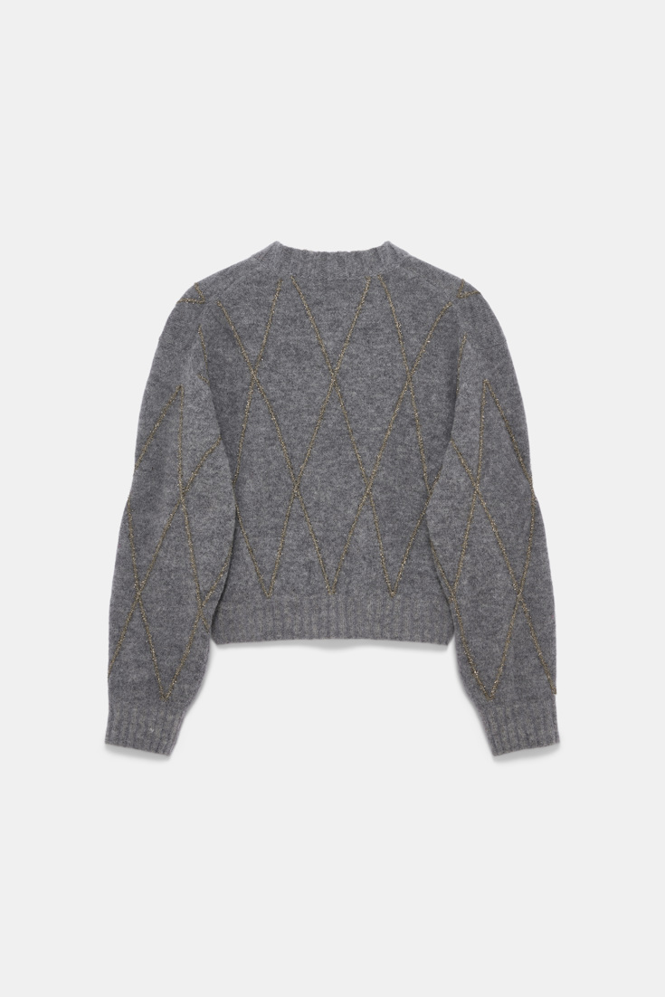 Dorothee Schumacher V-neck pullover with argyle embroidery grey melange