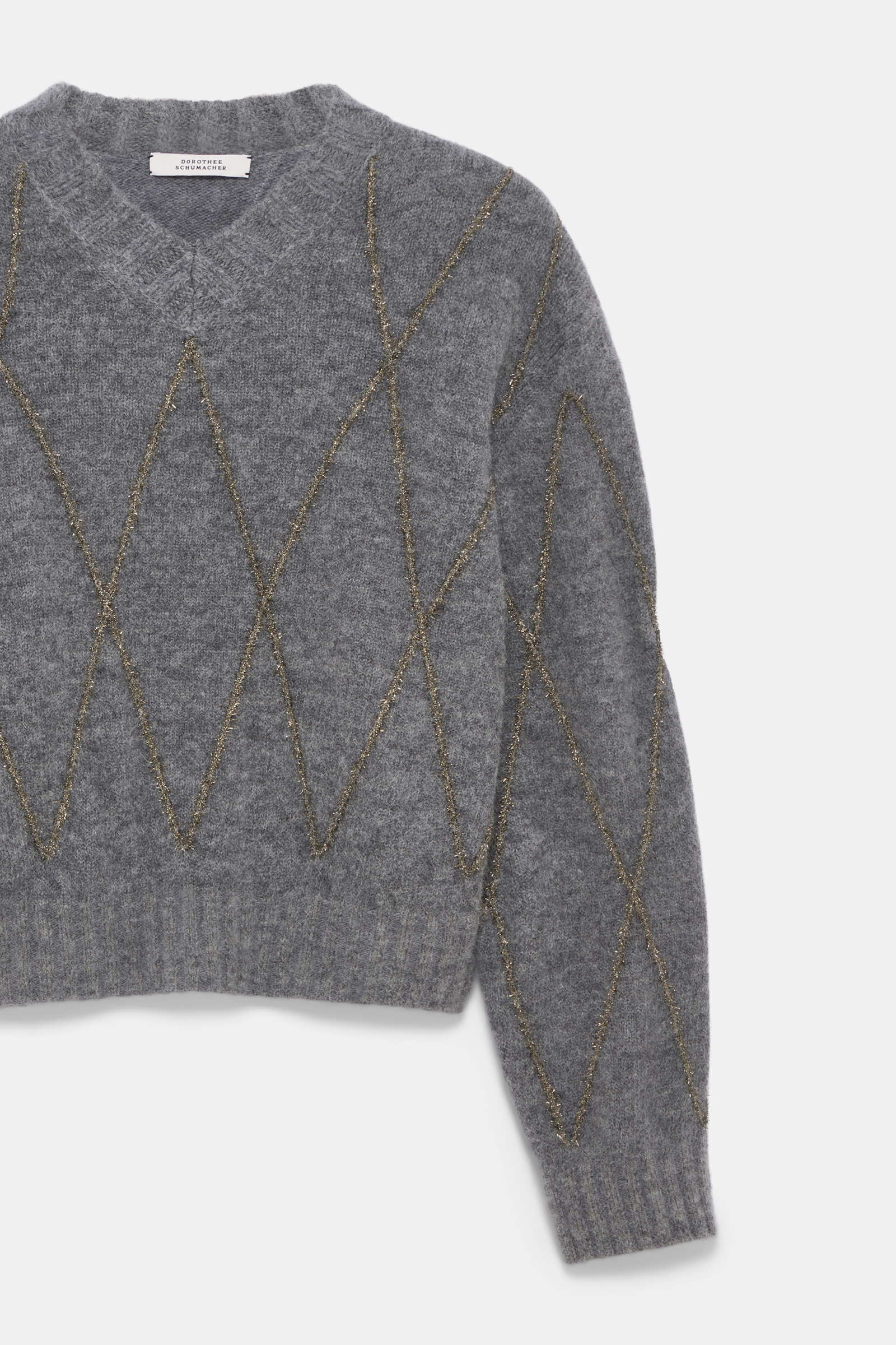 Dorothee Schumacher V-neck pullover with argyle embroidery grey melange