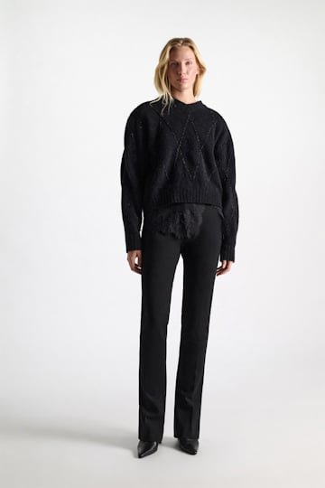 Dorothee Schumacher V-neck pullover with argyle embroidery black