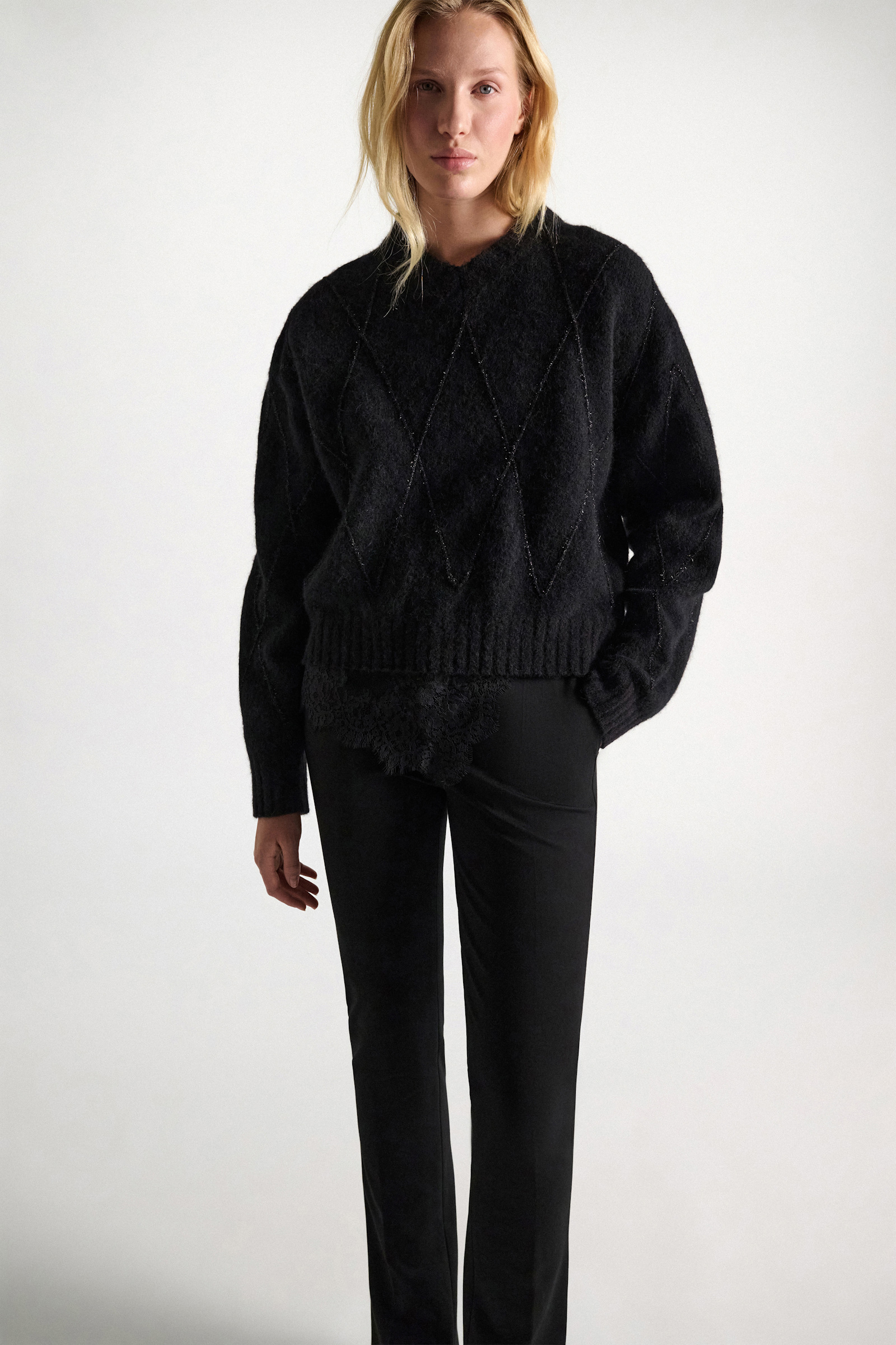 Dorothee Schumacher V-neck pullover with argyle embroidery black