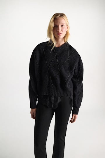 Dorothee Schumacher V-neck pullover with argyle embroidery black