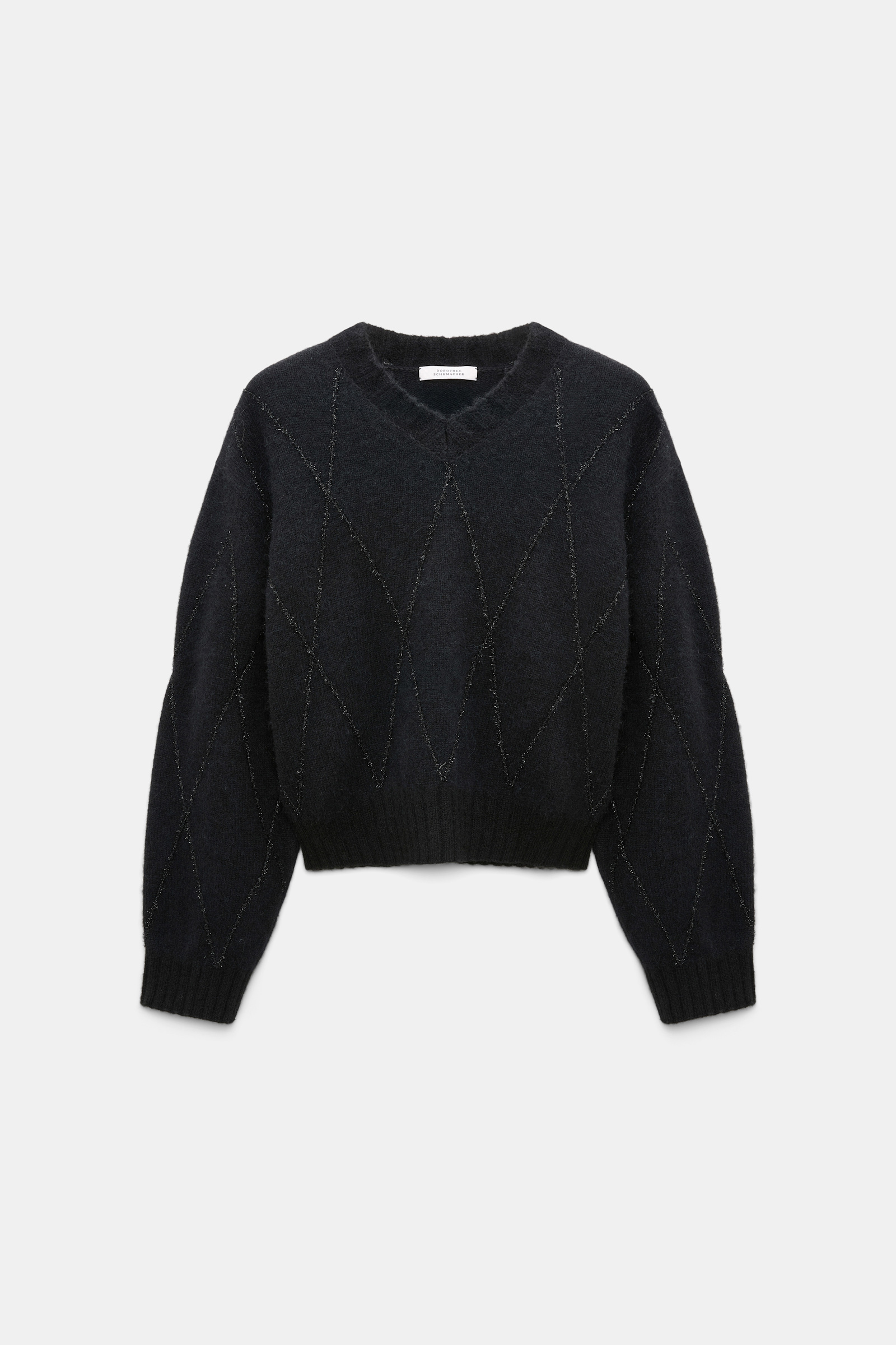 Dorothee Schumacher V-neck pullover with argyle embroidery black