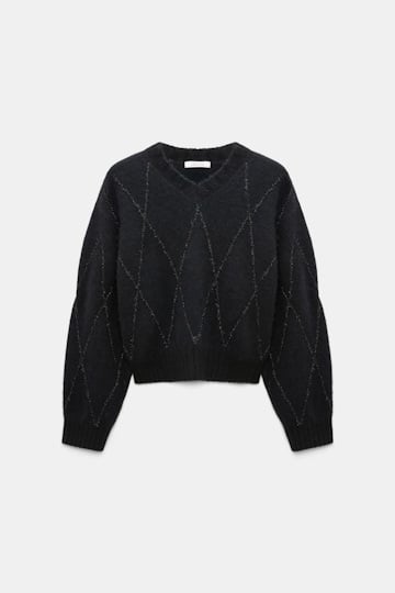 Dorothee Schumacher V-neck pullover with argyle embroidery black