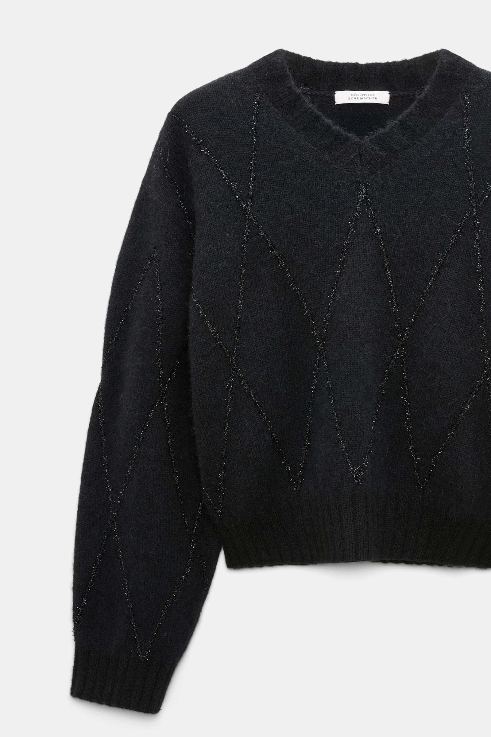 Dorothee Schumacher V-neck pullover with argyle embroidery black