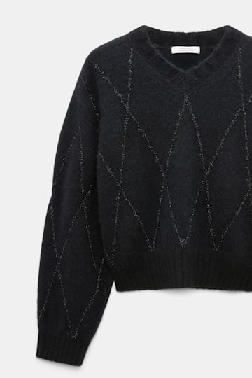 Dorothee Schumacher V-neck pullover with argyle embroidery black