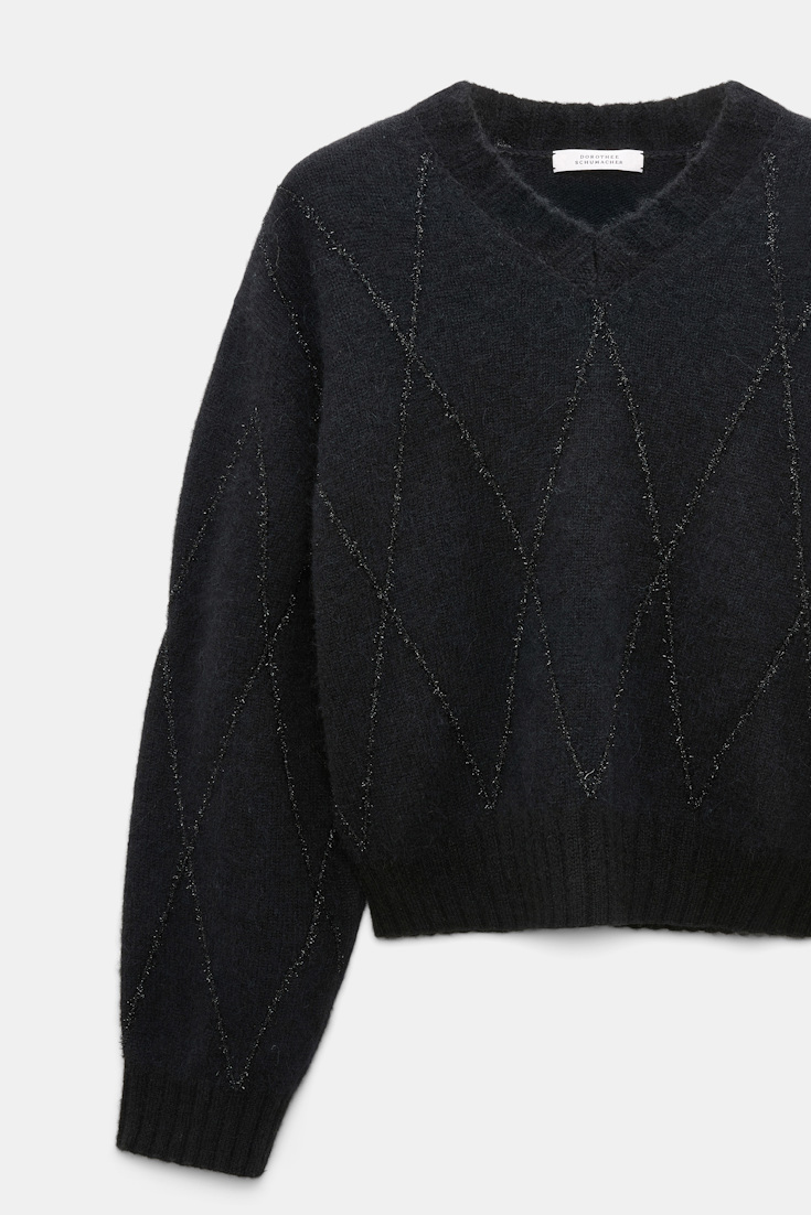 Dorothee Schumacher V-neck pullover with argyle embroidery black