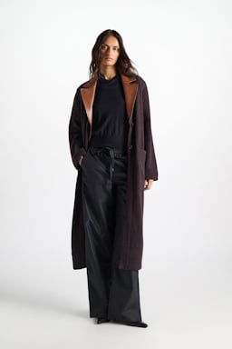 Dorothee Schumacher Mantel aus Merino und Kaschmir Lederrevers brown melange