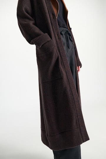 Dorothee Schumacher Merino-cashmere coat with leather details navy brown mouline