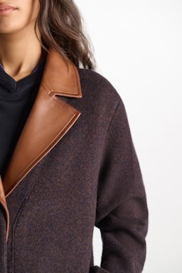 Dorothee Schumacher Mantel aus Merino und Kaschmir Lederrevers brown melange