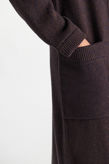 Dorothee Schumacher Merino-cashmere coat with leather details navy brown mouline